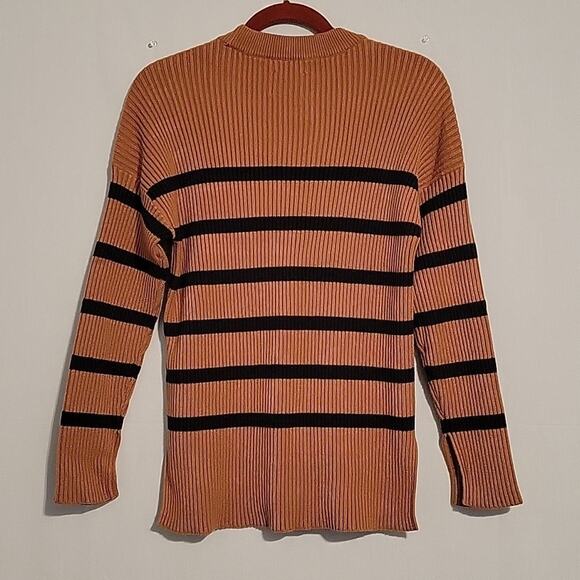 Abercrombie & Fitch striped ribbed crew neck sweater women's sz XXS brown black - Picture 7 of 7
